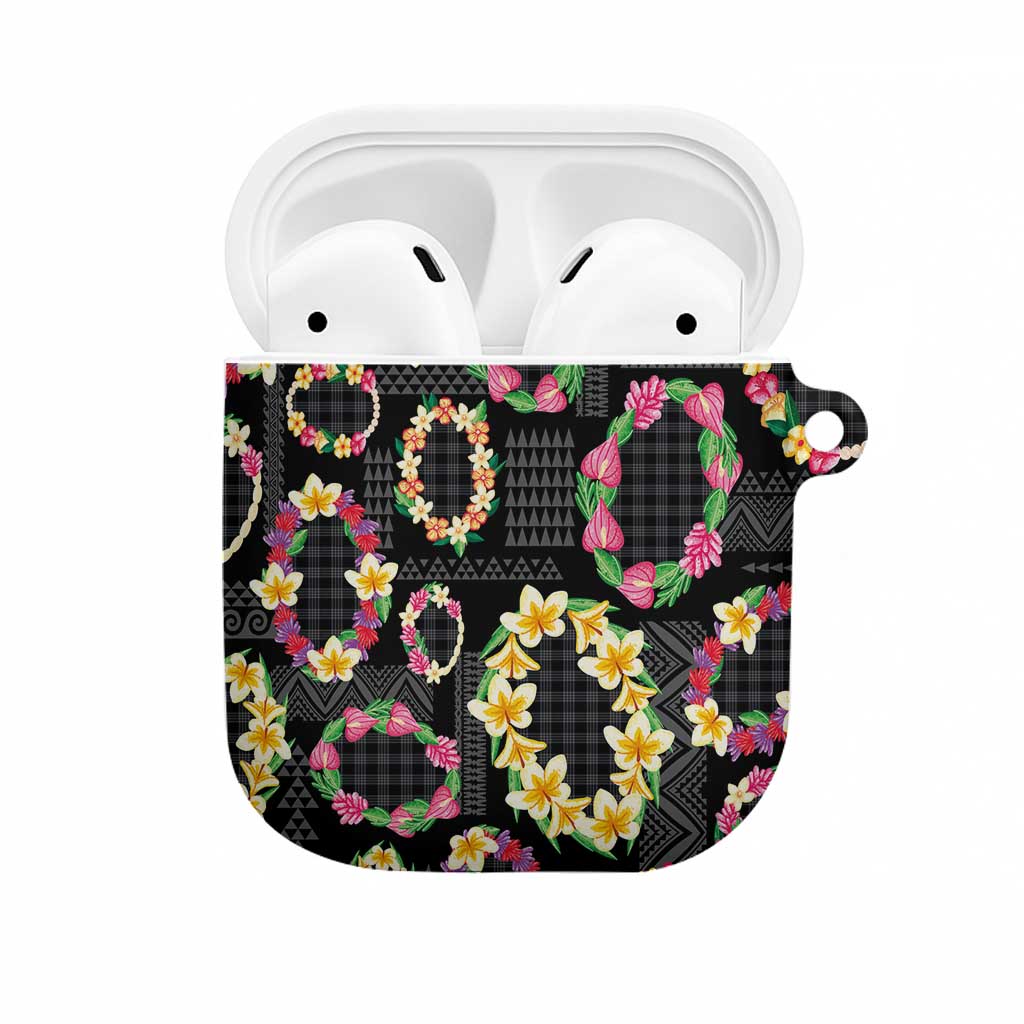 Hawaiian Kakau Tattoo Leis and Palaka Pattern AirPods Case Traditional Aloha Tribal Black Color