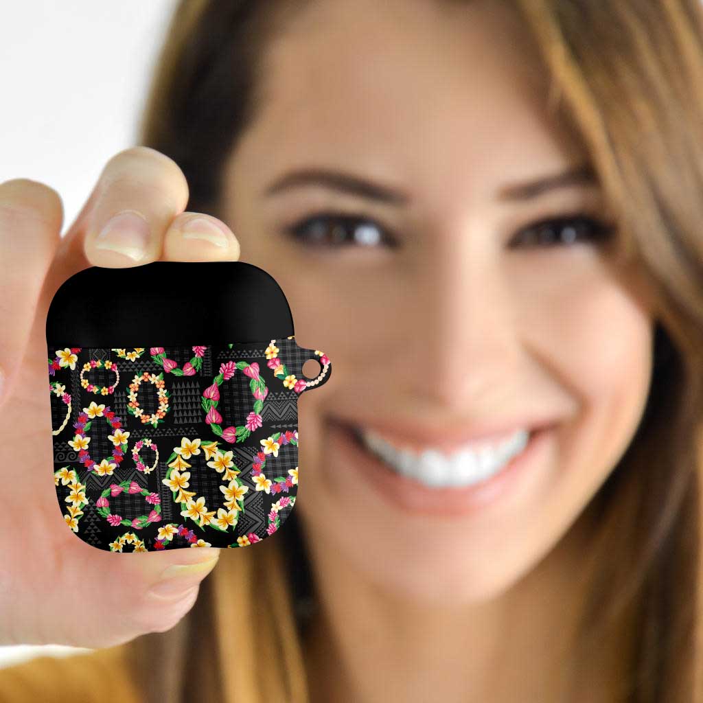 Hawaiian Kakau Tattoo Leis and Palaka Pattern AirPods Case Traditional Aloha Tribal Black Color LT03 - Polynesian Pride