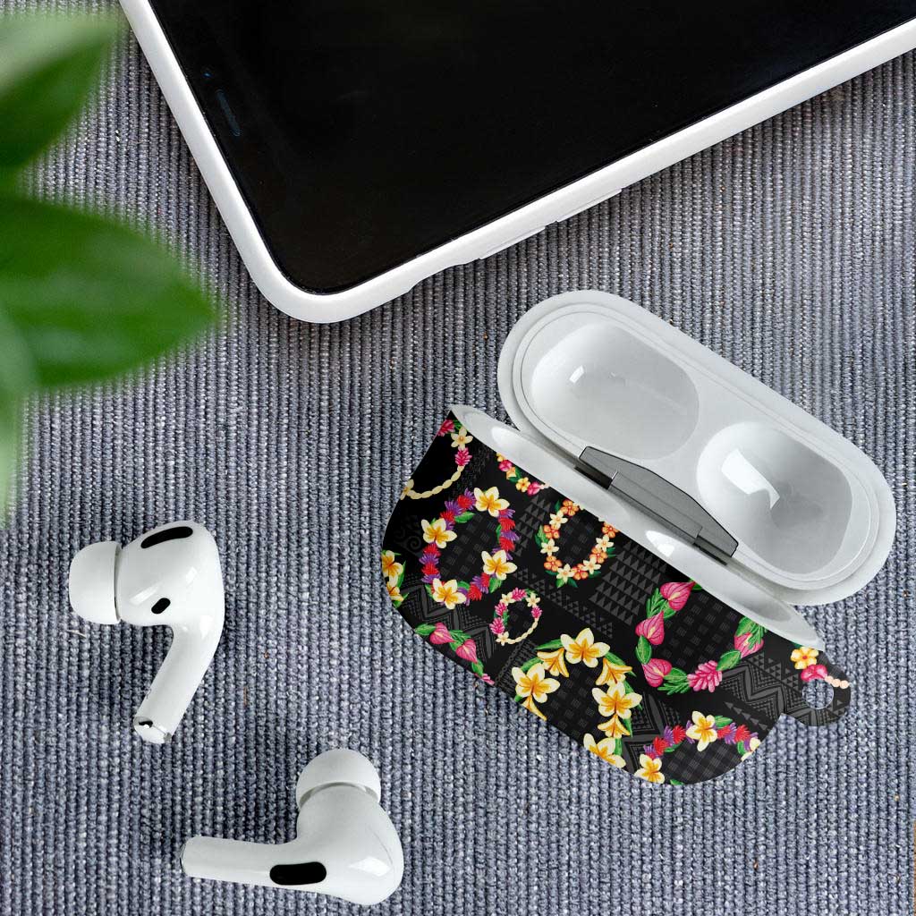Hawaiian Kakau Tattoo Leis and Palaka Pattern AirPods Case Traditional Aloha Tribal Black Color LT03 - Polynesian Pride
