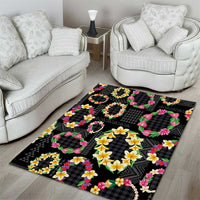 Hawaiian Kakau Tattoo Leis and Palaka Pattern Area Rug Traditional Aloha Tribal Black Color LT03 - Polynesian Pride