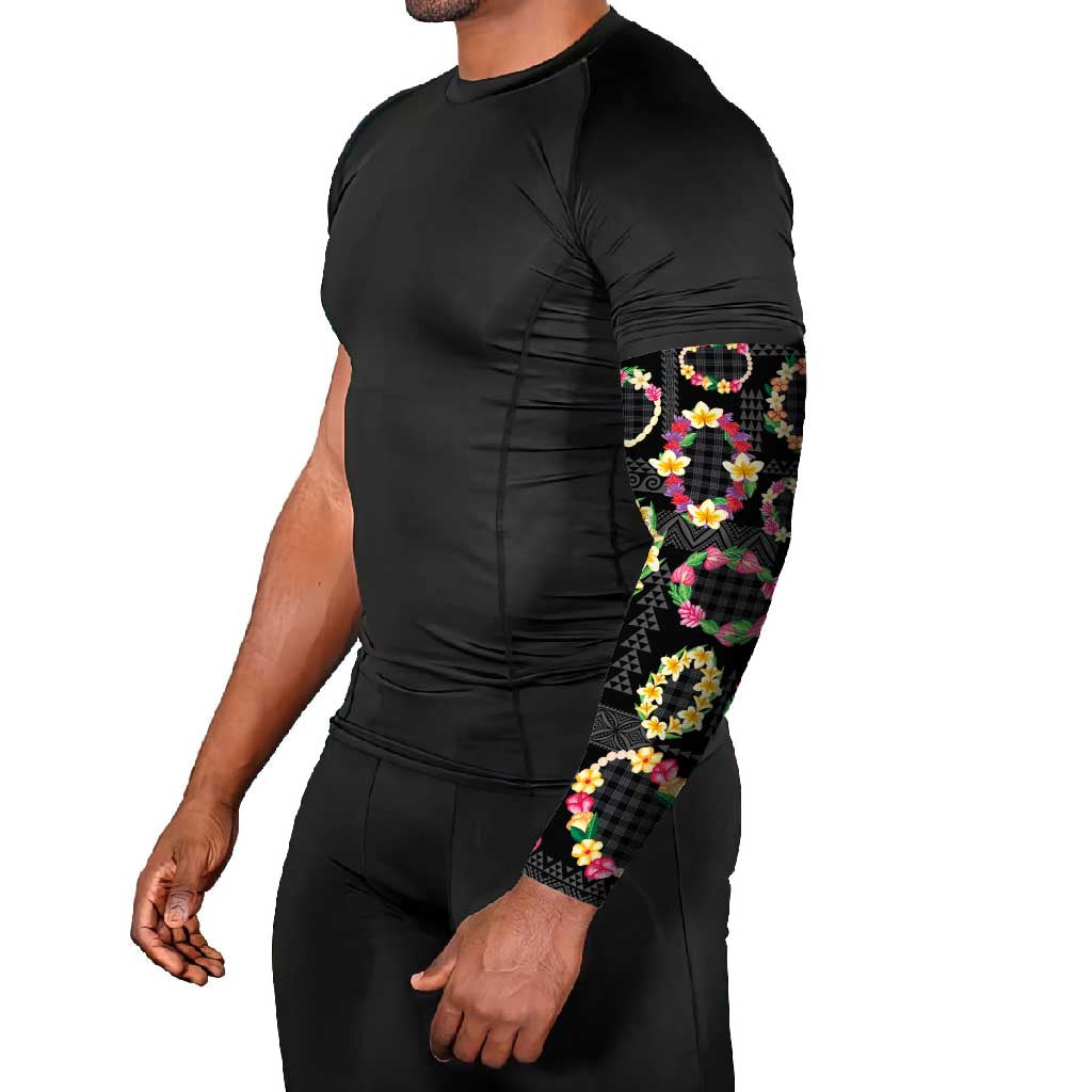 Hawaiian Kakau Tattoo Leis and Palaka Pattern Arm Sleeves Traditional Aloha Tribal Black Color