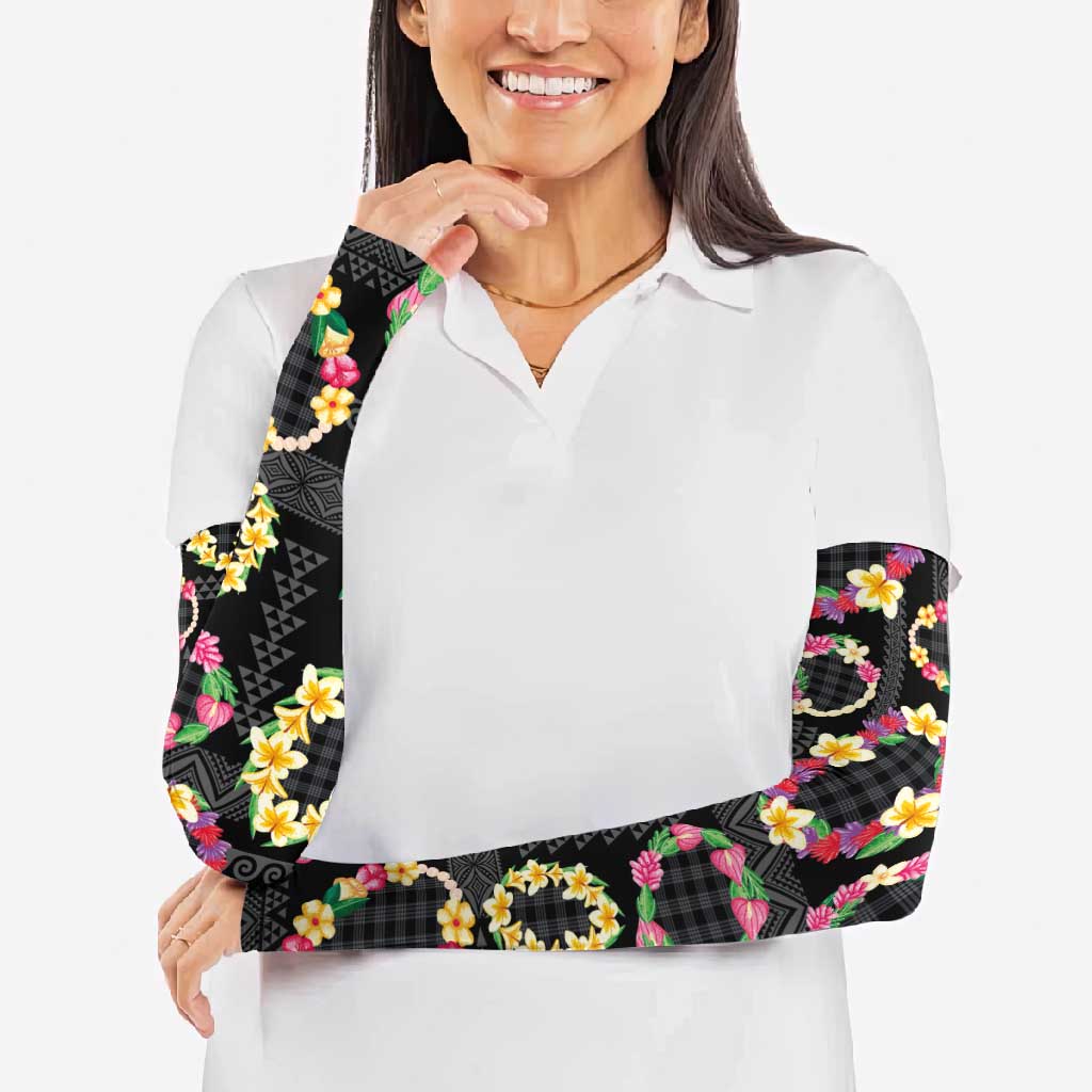 Hawaiian Kakau Tattoo Leis and Palaka Pattern Arm Sleeves Traditional Aloha Tribal Black Color