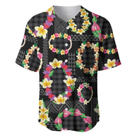 Hawaiian Kakau Tattoo Leis and Palaka Pattern Baseball Jersey Traditional Aloha Tribal Black Color LT03 Black - Polynesian Pride