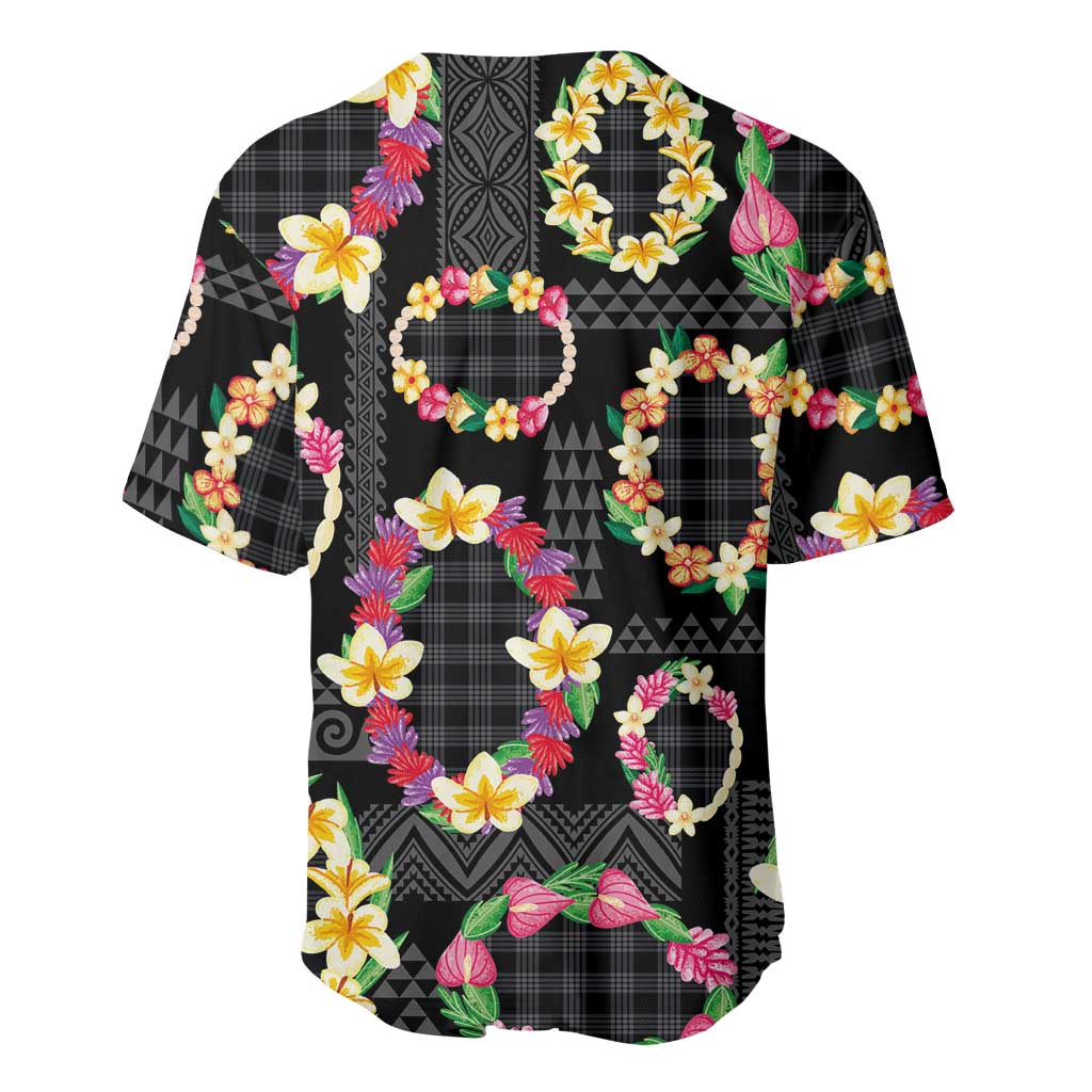 Hawaiian Kakau Tattoo Leis and Palaka Pattern Baseball Jersey Traditional Aloha Tribal Black Color LT03 - Polynesian Pride