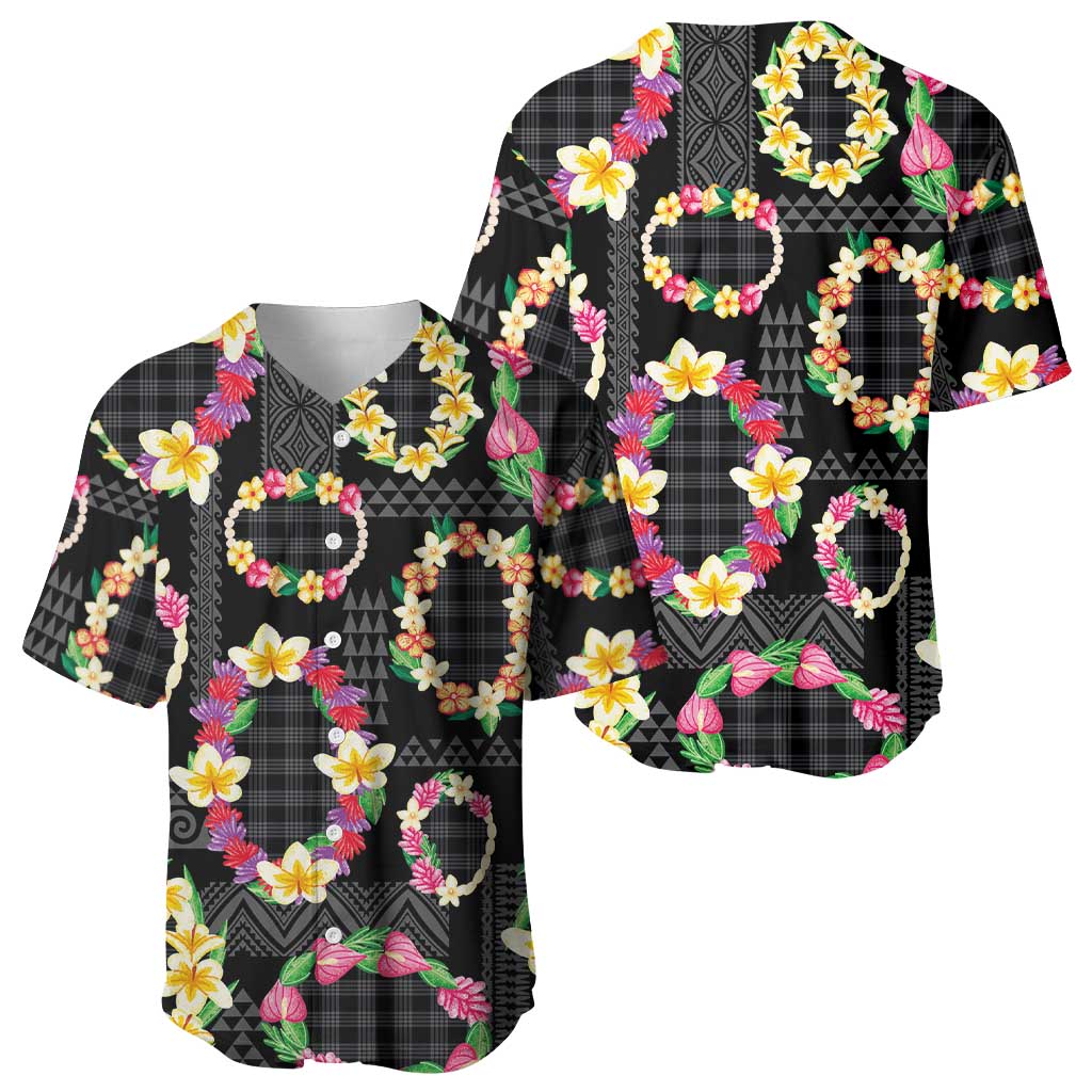 Hawaiian Kakau Tattoo Leis and Palaka Pattern Baseball Jersey Traditional Aloha Tribal Black Color LT03 - Polynesian Pride