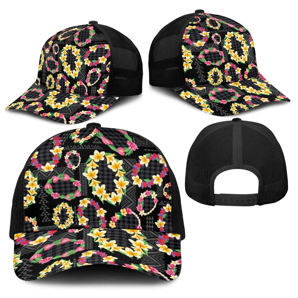 Hawaiian Kakau Tattoo Leis and Palaka Pattern Baseball Net Cap Traditional Aloha Tribal Black Color LT03 - Polynesian Pride