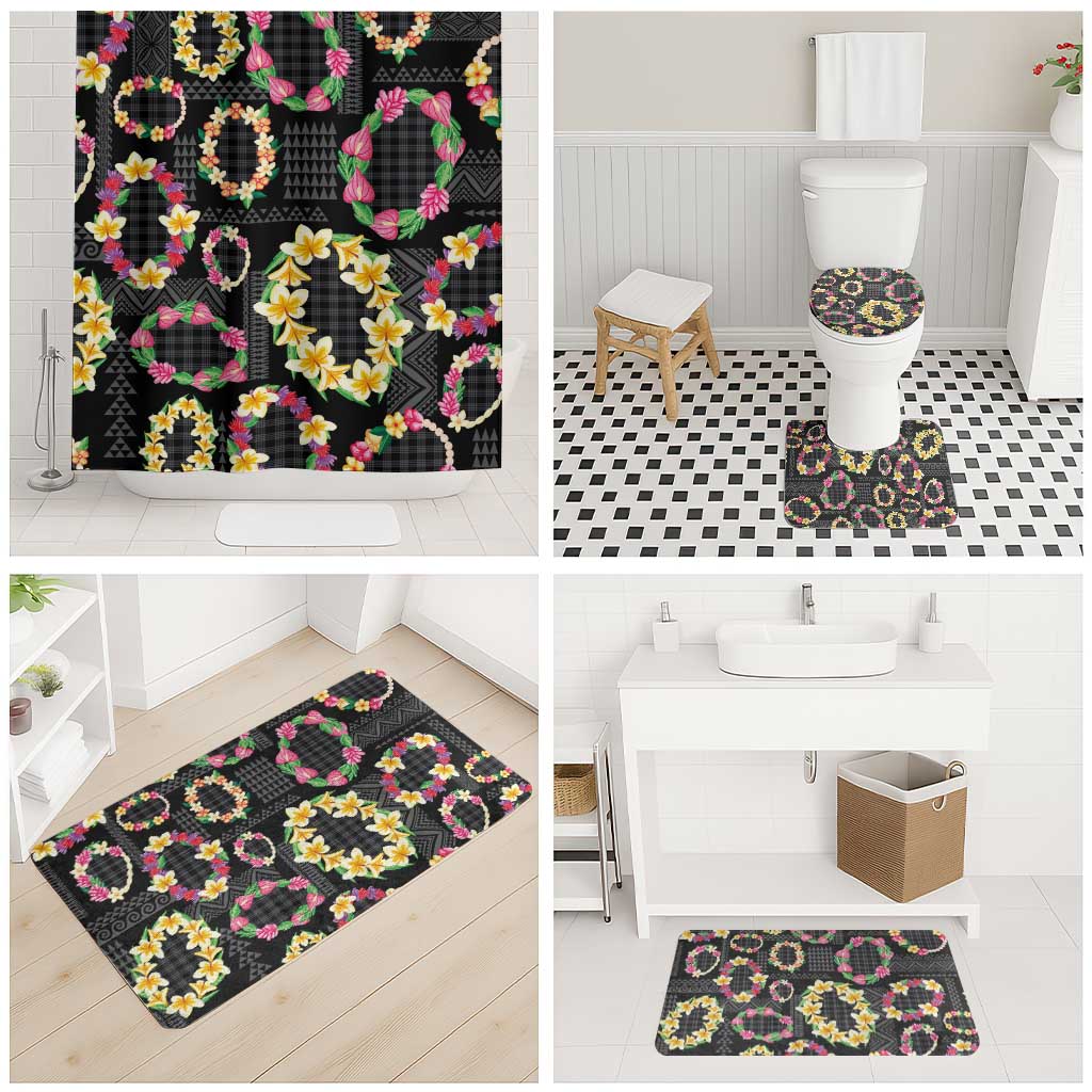 Hawaiian Kakau Tattoo Leis and Palaka Pattern Bathroom Set Traditional Aloha Tribal Black Color LT03 - Polynesian Pride