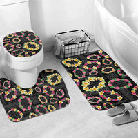 Hawaiian Kakau Tattoo Leis and Palaka Pattern Bathroom Set Traditional Aloha Tribal Black Color LT03 Mat Set Only (3 pcs) One Size Black - Polynesian Pride