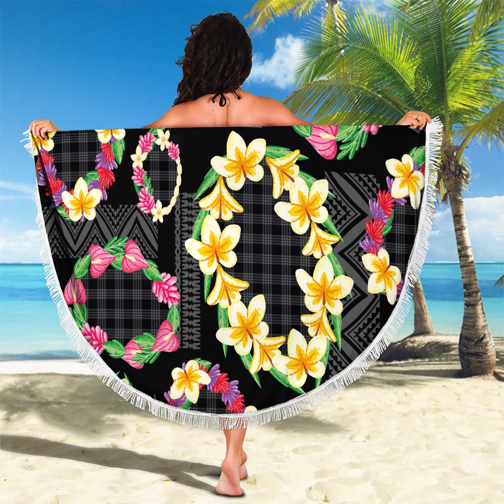 Hawaiian Kakau Tattoo Leis and Palaka Pattern Beach Blanket Traditional Aloha Tribal Black Color LT03 - Polynesian Pride