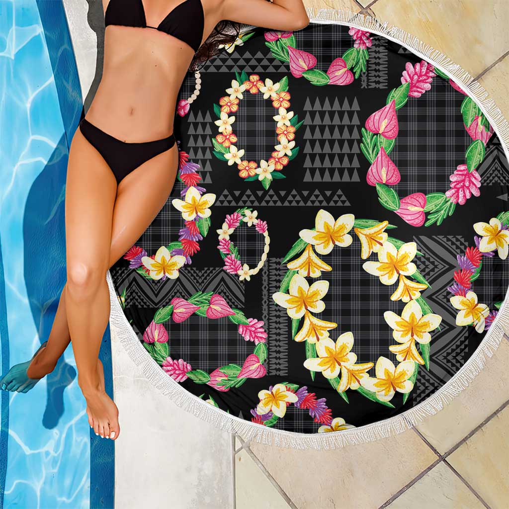 Hawaiian Kakau Tattoo Leis and Palaka Pattern Beach Blanket Traditional Aloha Tribal Black Color LT03 - Polynesian Pride