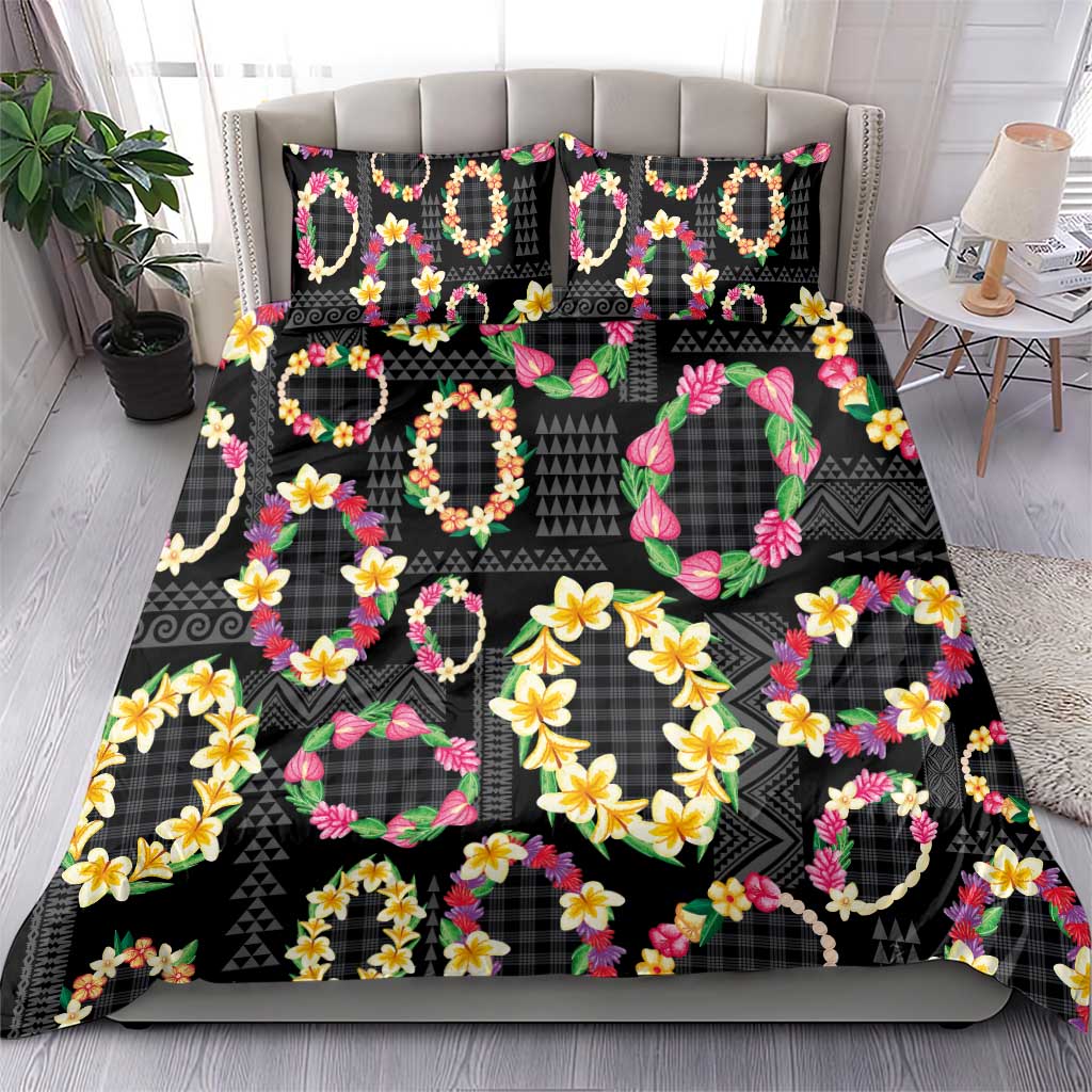 Hawaiian Kakau Tattoo Leis and Palaka Pattern Bedding Set Traditional Aloha Tribal Black Color LT03 - Polynesian Pride