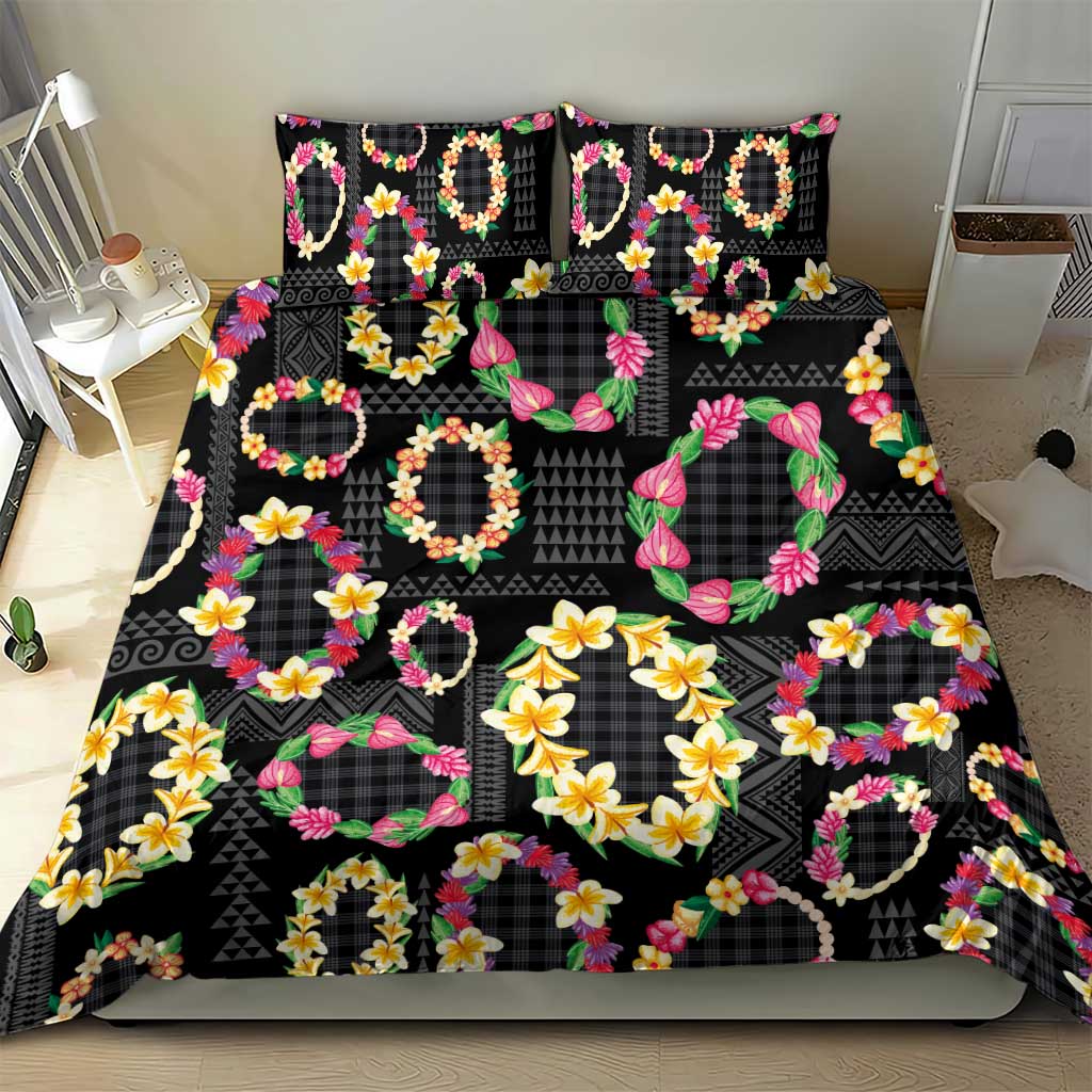Hawaiian Kakau Tattoo Leis and Palaka Pattern Bedding Set Traditional Aloha Tribal Black Color LT03 - Polynesian Pride