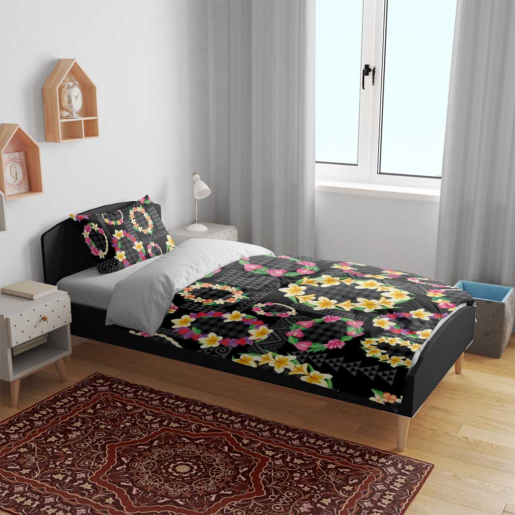 Hawaiian Kakau Tattoo Leis and Palaka Pattern Bedding Set Traditional Aloha Tribal Black Color LT03 - Polynesian Pride