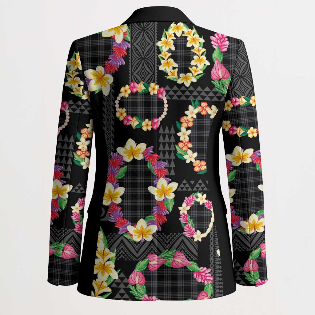Hawaiian Kakau Tattoo Leis and Palaka Pattern Blazer Traditional Aloha Tribal Black Color LT03 - Polynesian Pride