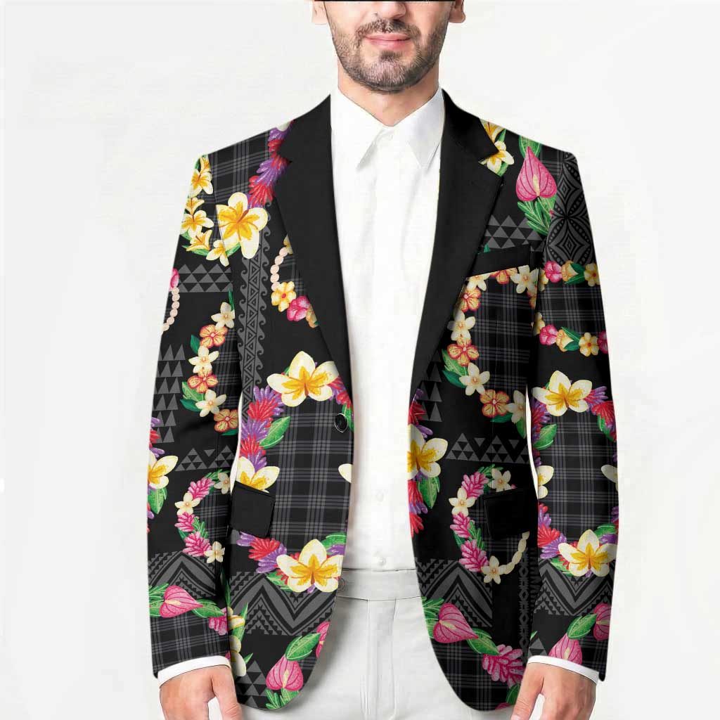 Hawaiian Kakau Tattoo Leis and Palaka Pattern Blazer Traditional Aloha Tribal Black Color LT03 - Polynesian Pride