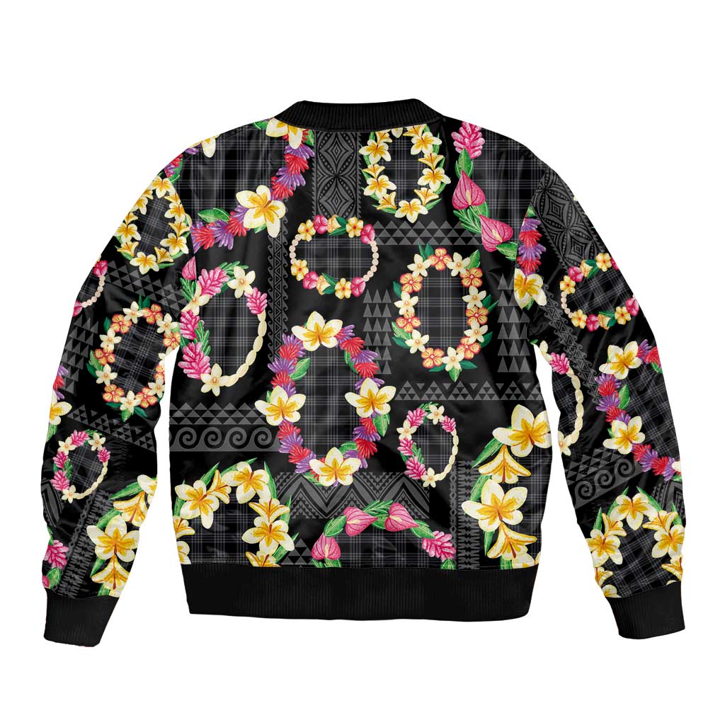 Hawaiian Kakau Tattoo Leis and Palaka Pattern Bomber Jacket Traditional Aloha Tribal Black Color LT03 - Polynesian Pride