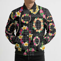 Hawaiian Kakau Tattoo Leis and Palaka Pattern Bomber Puffer Jacket Traditional Aloha Tribal Black Color LT03 - Polynesian Pride