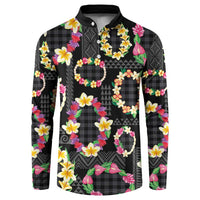 Hawaiian Kakau Tattoo Leis and Palaka Pattern Button Sweatshirt Traditional Aloha Tribal Black Color LT03 Black - Polynesian Pride