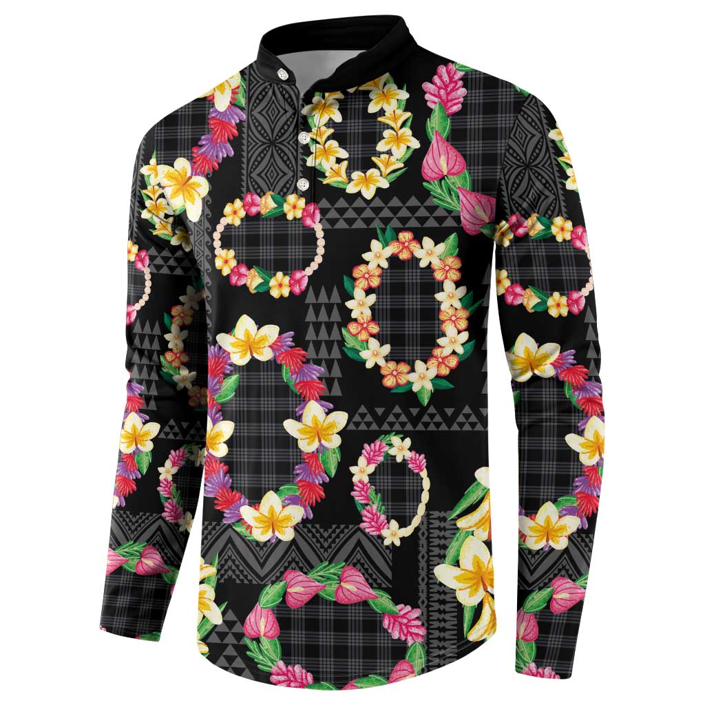 Hawaiian Kakau Tattoo Leis and Palaka Pattern Button Sweatshirt Traditional Aloha Tribal Black Color LT03 - Polynesian Pride