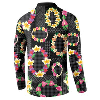 Hawaiian Kakau Tattoo Leis and Palaka Pattern Button Sweatshirt Traditional Aloha Tribal Black Color LT03 - Polynesian Pride
