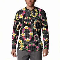 Hawaiian Kakau Tattoo Leis and Palaka Pattern Button Sweatshirt Traditional Aloha Tribal Black Color LT03 - Polynesian Pride