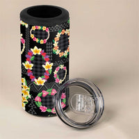 Hawaiian Kakau Tattoo Leis and Palaka Pattern 4 in 1 Can Cooler Tumbler Traditional Aloha Tribal Black Color