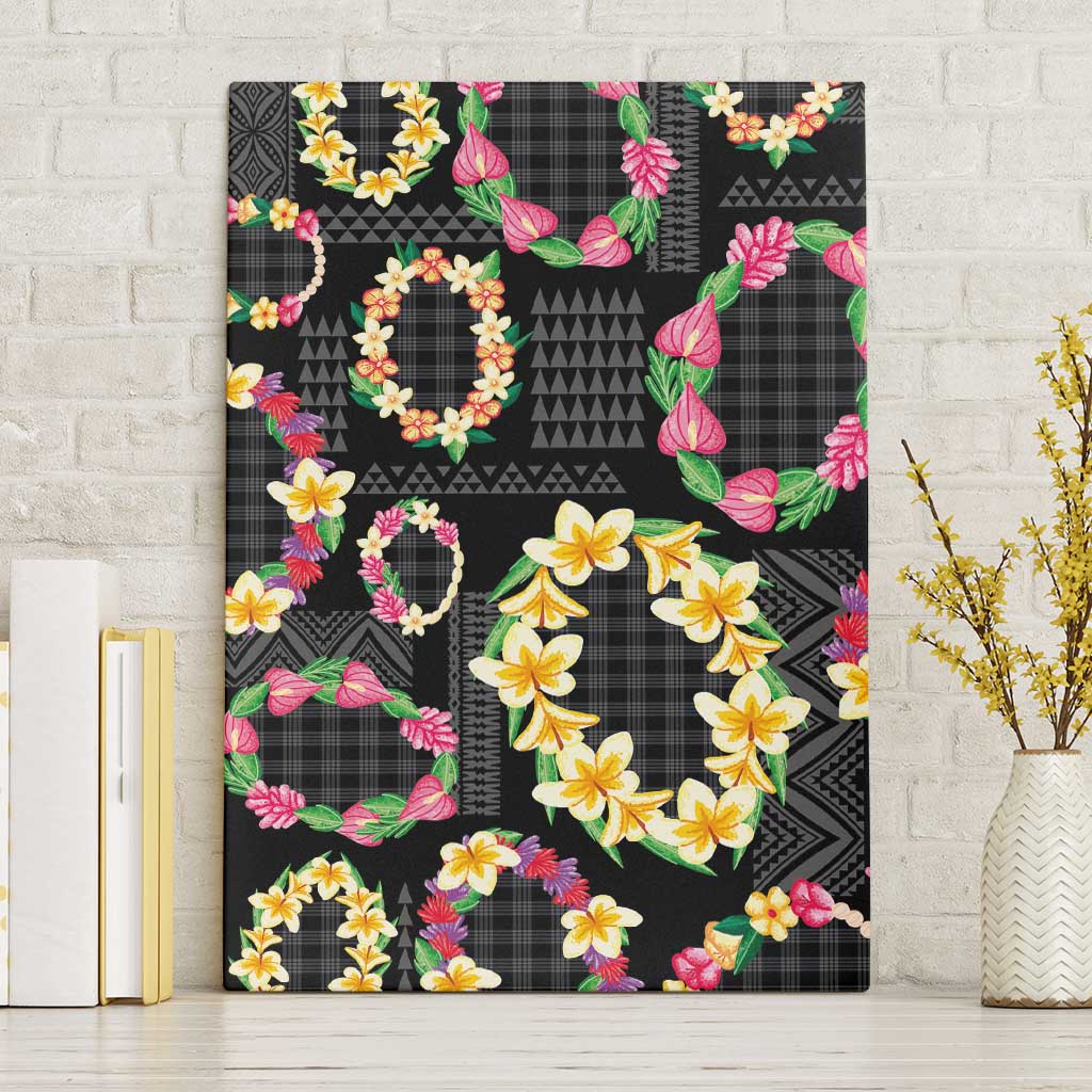 Hawaiian Kakau Tattoo Leis and Palaka Pattern Canvas Wall Art Traditional Aloha Tribal Black Color LT03 Without Frame Black - Polynesian Pride