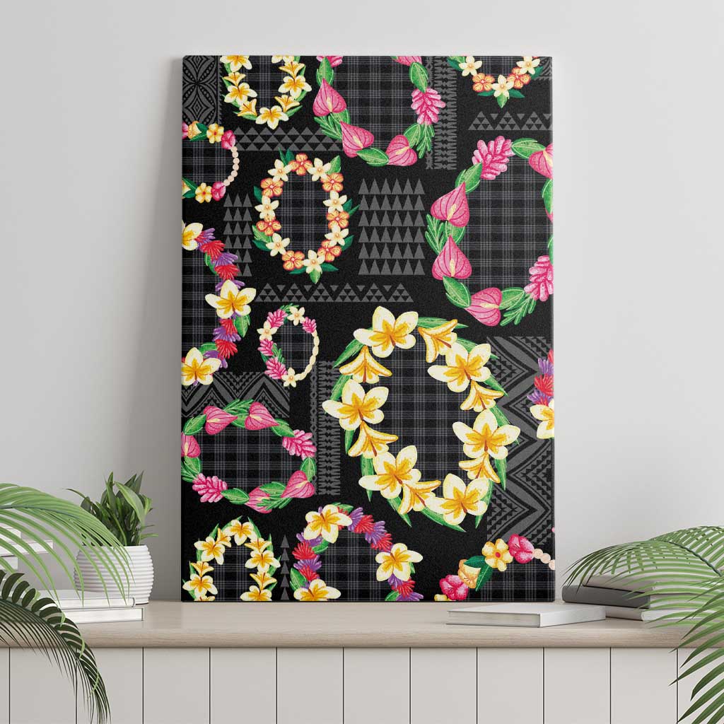 Hawaiian Kakau Tattoo Leis and Palaka Pattern Canvas Wall Art Traditional Aloha Tribal Black Color LT03 - Polynesian Pride