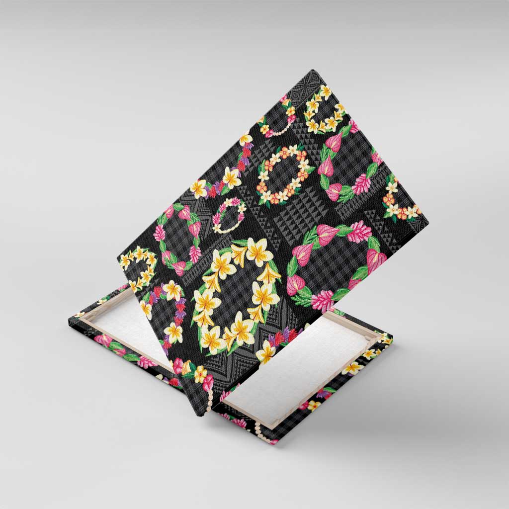 Hawaiian Kakau Tattoo Leis and Palaka Pattern Canvas Wall Art Traditional Aloha Tribal Black Color LT03 With Frame Black - Polynesian Pride