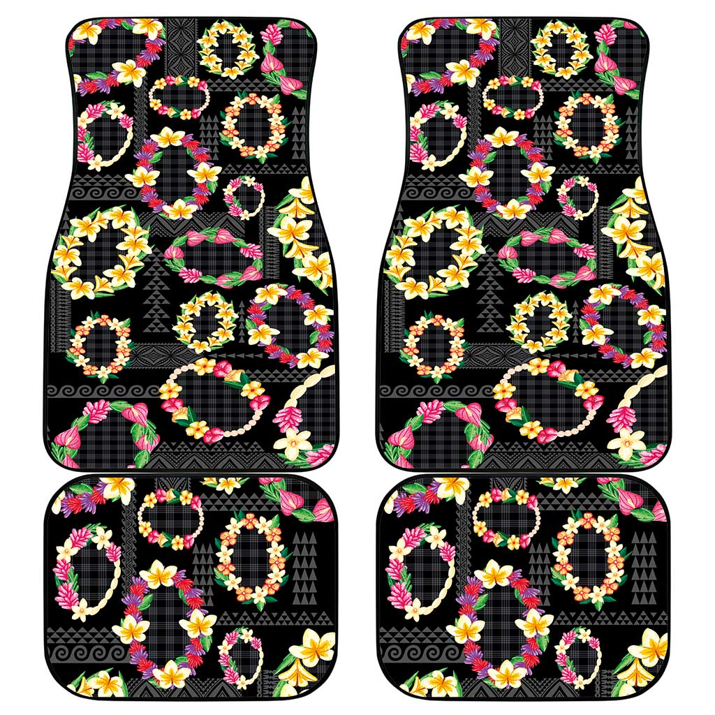 Hawaiian Kakau Tattoo Leis and Palaka Pattern Car Mats Traditional Aloha Tribal Black Color LT03 - Polynesian Pride