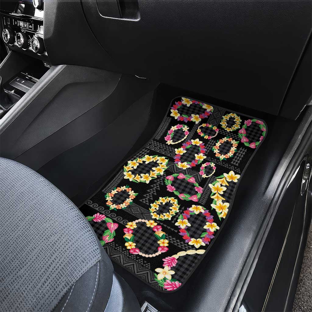 Hawaiian Kakau Tattoo Leis and Palaka Pattern Car Mats Traditional Aloha Tribal Black Color LT03 - Polynesian Pride