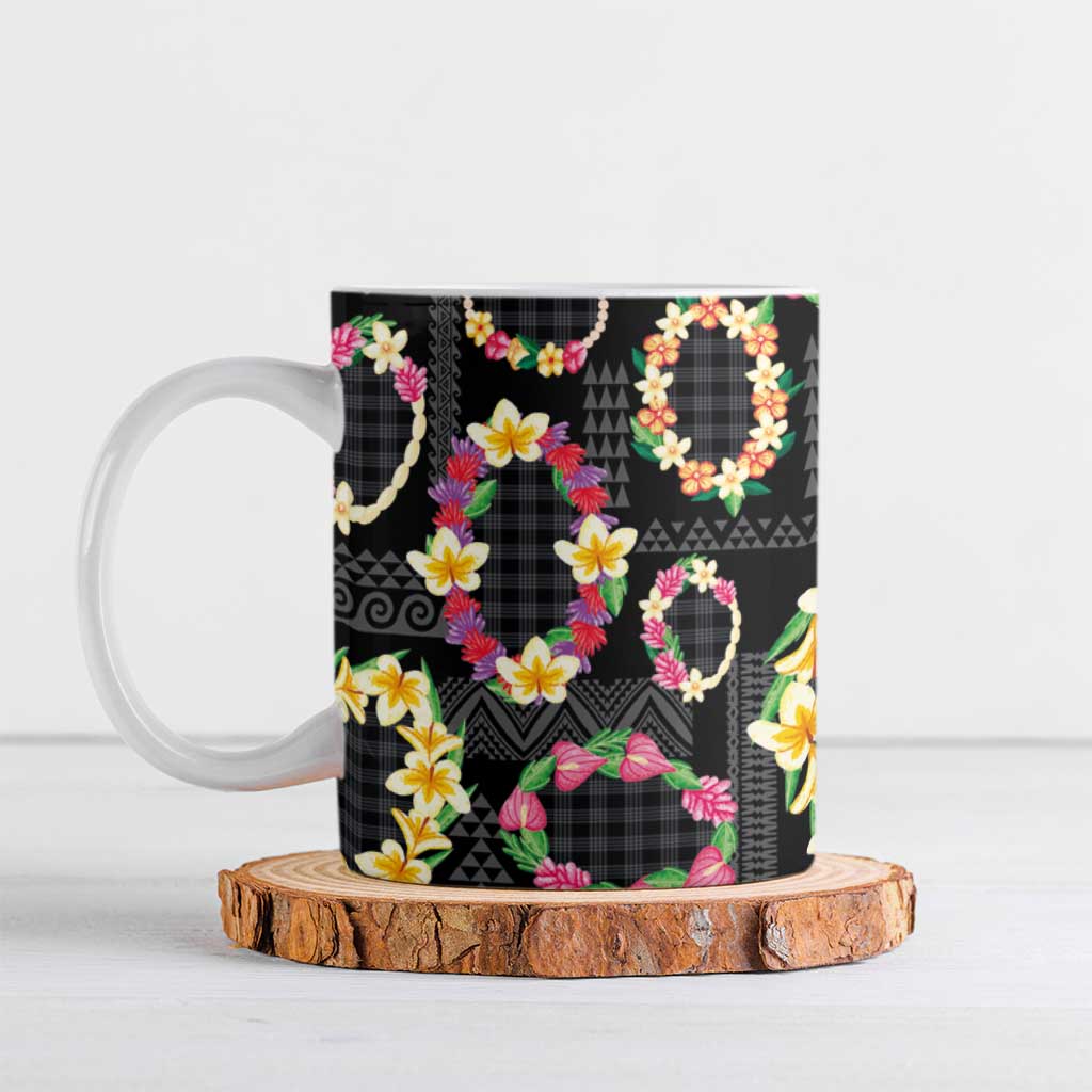 Hawaiian Kakau Tattoo Leis and Palaka Pattern Ceramic Mug Traditional Aloha Tribal Black Color LT03 Black - Polynesian Pride