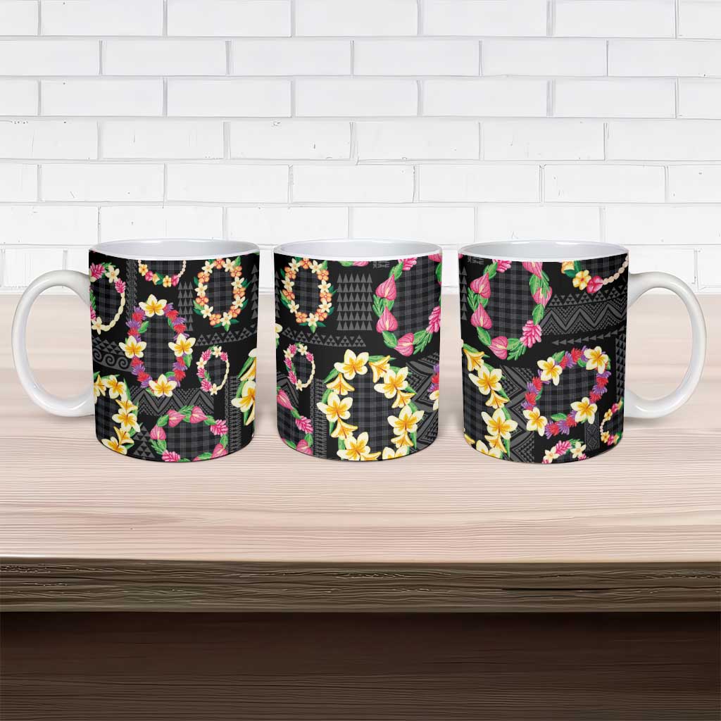 Hawaiian Kakau Tattoo Leis and Palaka Pattern Ceramic Mug Traditional Aloha Tribal Black Color LT03 - Polynesian Pride