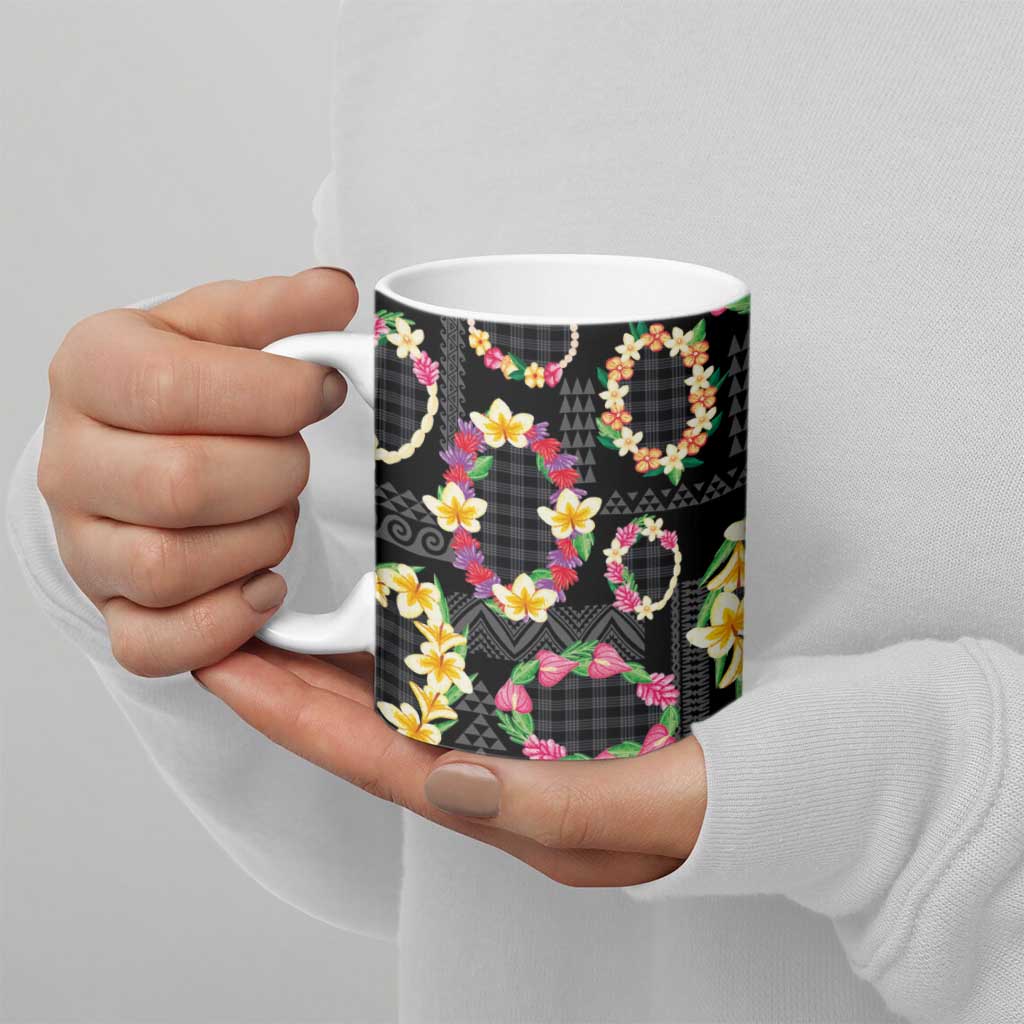 Hawaiian Kakau Tattoo Leis and Palaka Pattern Ceramic Mug Traditional Aloha Tribal Black Color LT03 - Polynesian Pride
