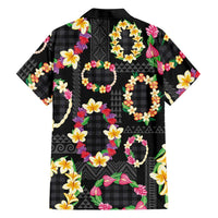 Hawaiian Kakau Tattoo Leis and Palaka Pattern Family Matching Long Sleeve Bodycon Dress and Hawaiian Shirt Traditional Aloha Tribal Black Color
