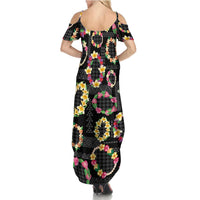 Hawaiian Kakau Tattoo Leis and Palaka Pattern Family Matching Summer Maxi Dress and Hawaiian Shirt Traditional Aloha Tribal Black Color