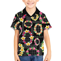 Hawaiian Kakau Tattoo Leis and Palaka Pattern Family Matching Summer Maxi Dress and Hawaiian Shirt Traditional Aloha Tribal Black Color