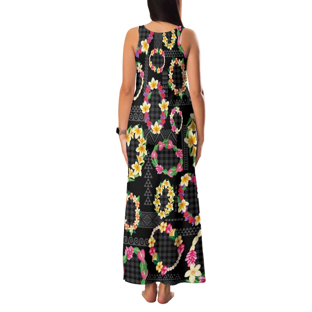 Hawaiian Kakau Tattoo Leis and Palaka Pattern Family Matching Tank Maxi Dress and Hawaiian Shirt Traditional Aloha Tribal Black Color