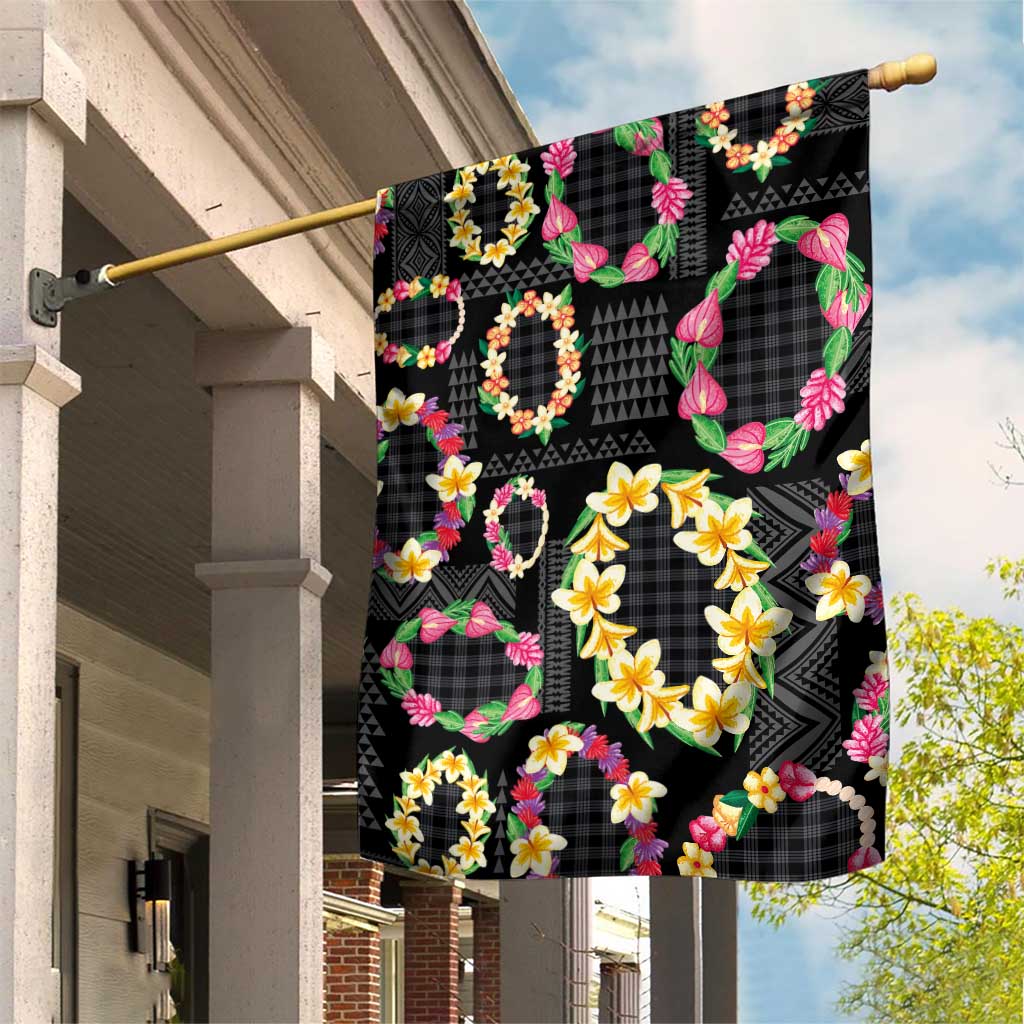 Hawaiian Kakau Tattoo Leis and Palaka Pattern Garden Flag Traditional Aloha Tribal Black Color LT03 House Flag Black - Polynesian Pride