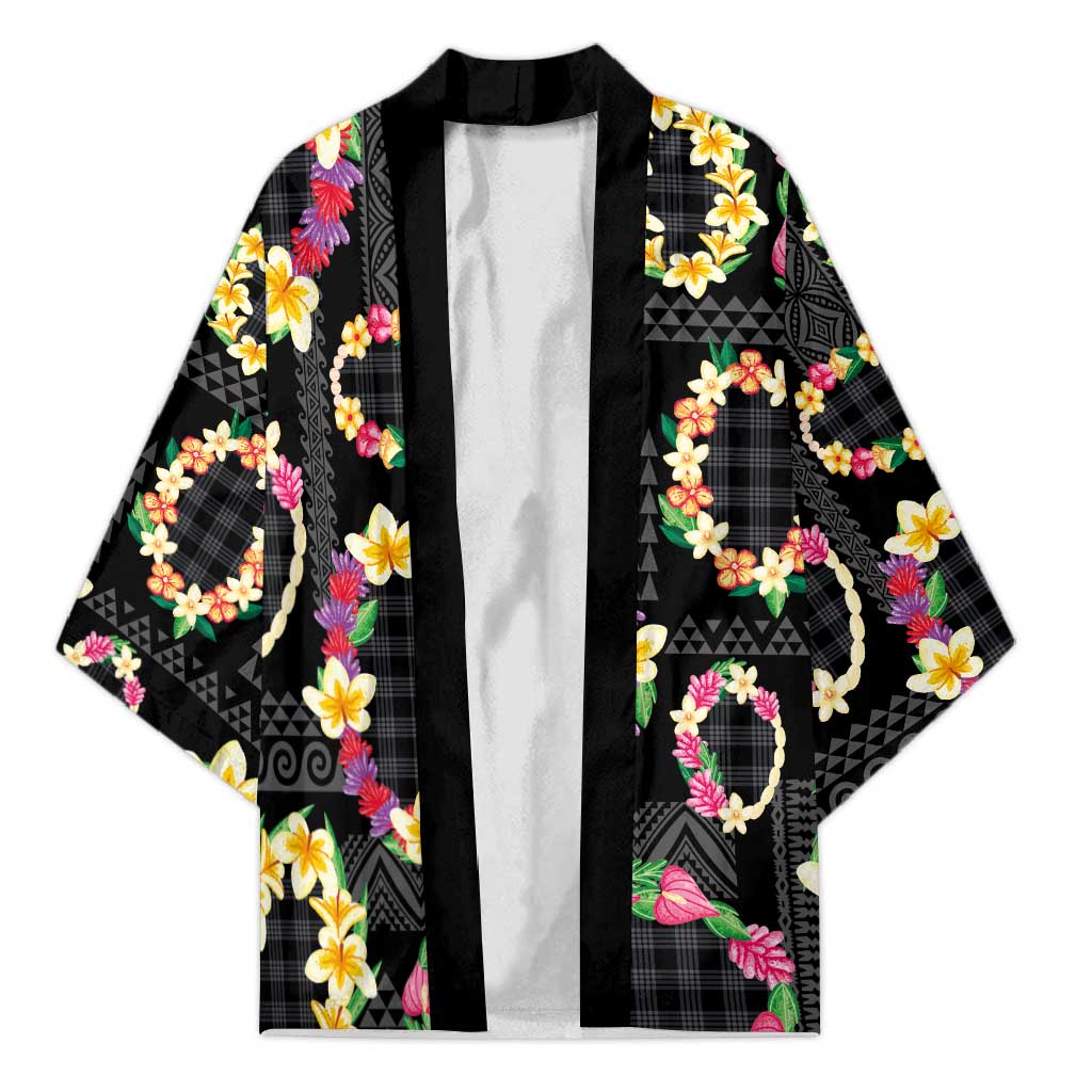 Hawaiian Kakau Tattoo Leis and Palaka Pattern Kimono Traditional Aloha Tribal Black Color LT03 Unisex Black - Polynesian Pride