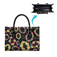 Hawaiian Kakau Tattoo Leis and Palaka Pattern Leather Bag Traditional Aloha Tribal Black Color LT03 - Polynesian Pride