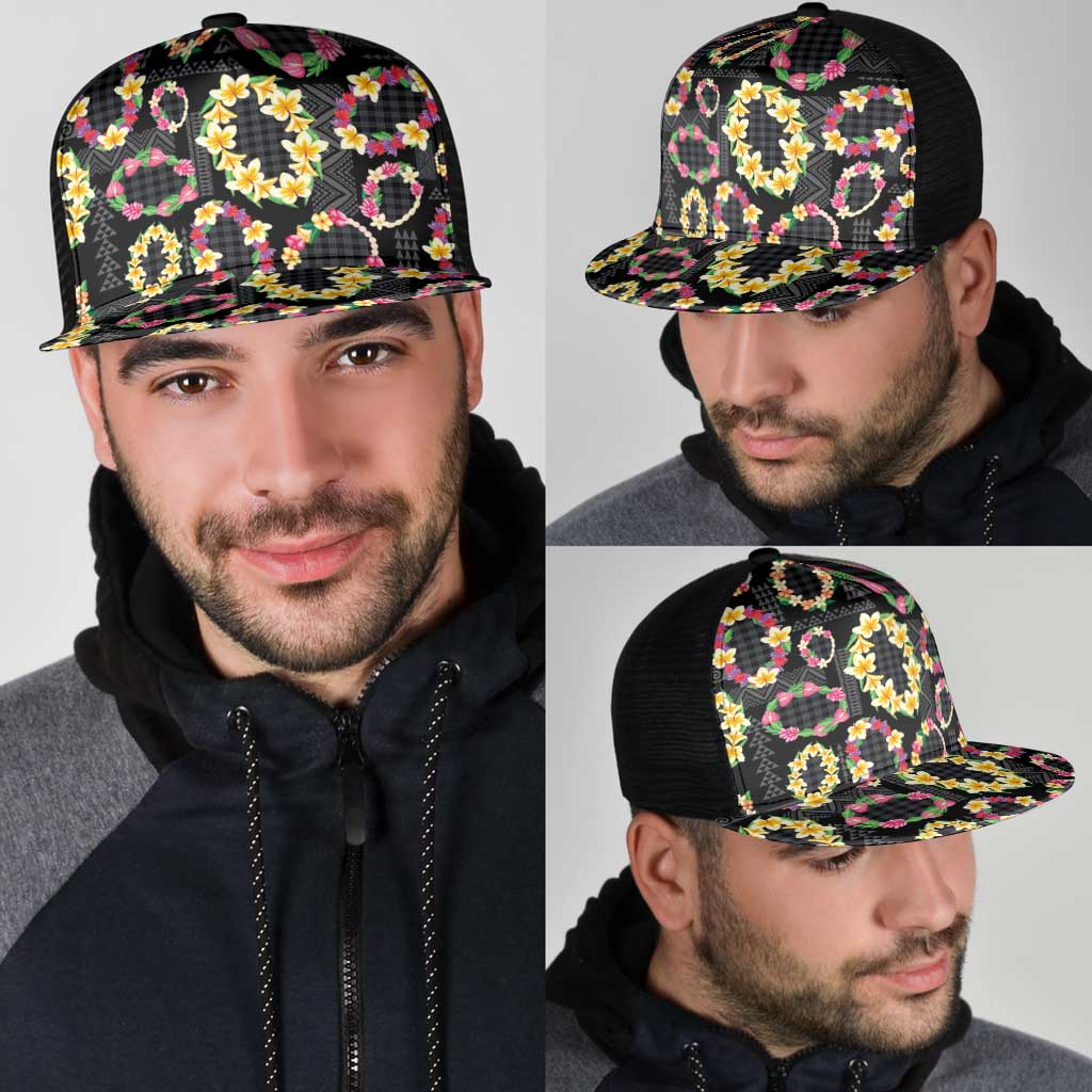 Hawaiian Kakau Tattoo Leis and Palaka Pattern Mesh Trucker Cap Traditional Aloha Tribal Black Color LT03 - Polynesian Pride