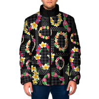 Hawaiian Kakau Tattoo Leis and Palaka Pattern Padded Jacket Traditional Aloha Tribal Black Color LT03 Men Black - Polynesian Pride