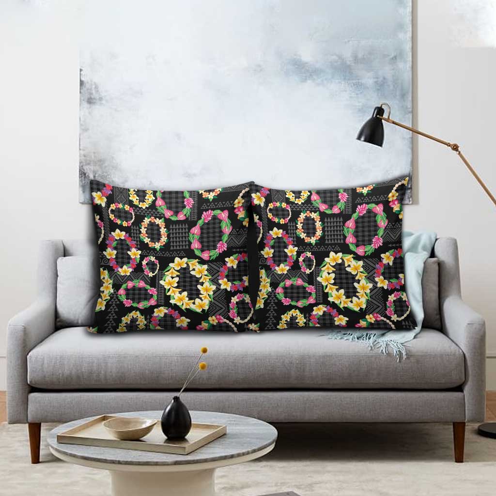 Hawaiian Kakau Tattoo Leis and Palaka Pattern Pillow Cover Traditional Aloha Tribal Black Color LT03 - Polynesian Pride