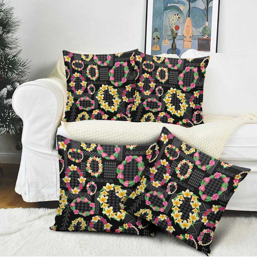 Hawaiian Kakau Tattoo Leis and Palaka Pattern Pillow Cover Traditional Aloha Tribal Black Color LT03 - Polynesian Pride