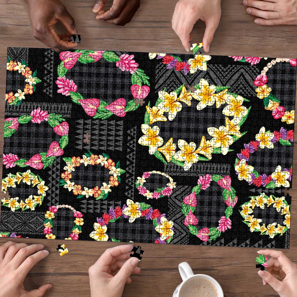Hawaiian Kakau Tattoo Leis and Palaka Pattern Puzzle Traditional Aloha Tribal Black Color