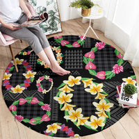 Hawaiian Kakau Tattoo Leis and Palaka Pattern Round Carpet Traditional Aloha Tribal Black Color LT03 - Polynesian Pride