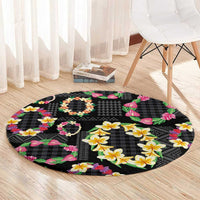 Hawaiian Kakau Tattoo Leis and Palaka Pattern Round Carpet Traditional Aloha Tribal Black Color LT03 - Polynesian Pride