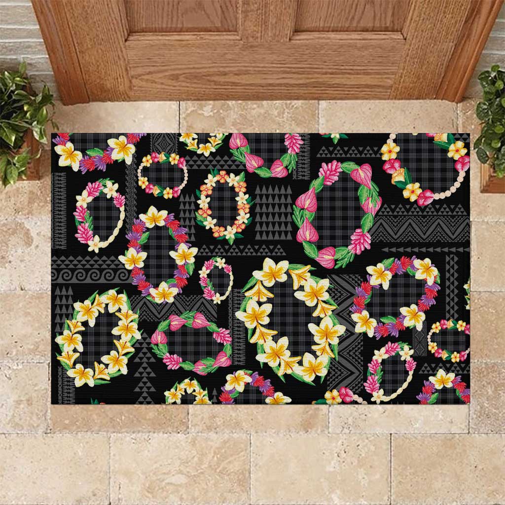 Hawaiian Kakau Tattoo Leis and Palaka Pattern Rubber Doormat Traditional Aloha Tribal Black Color LT03 Black - Polynesian Pride