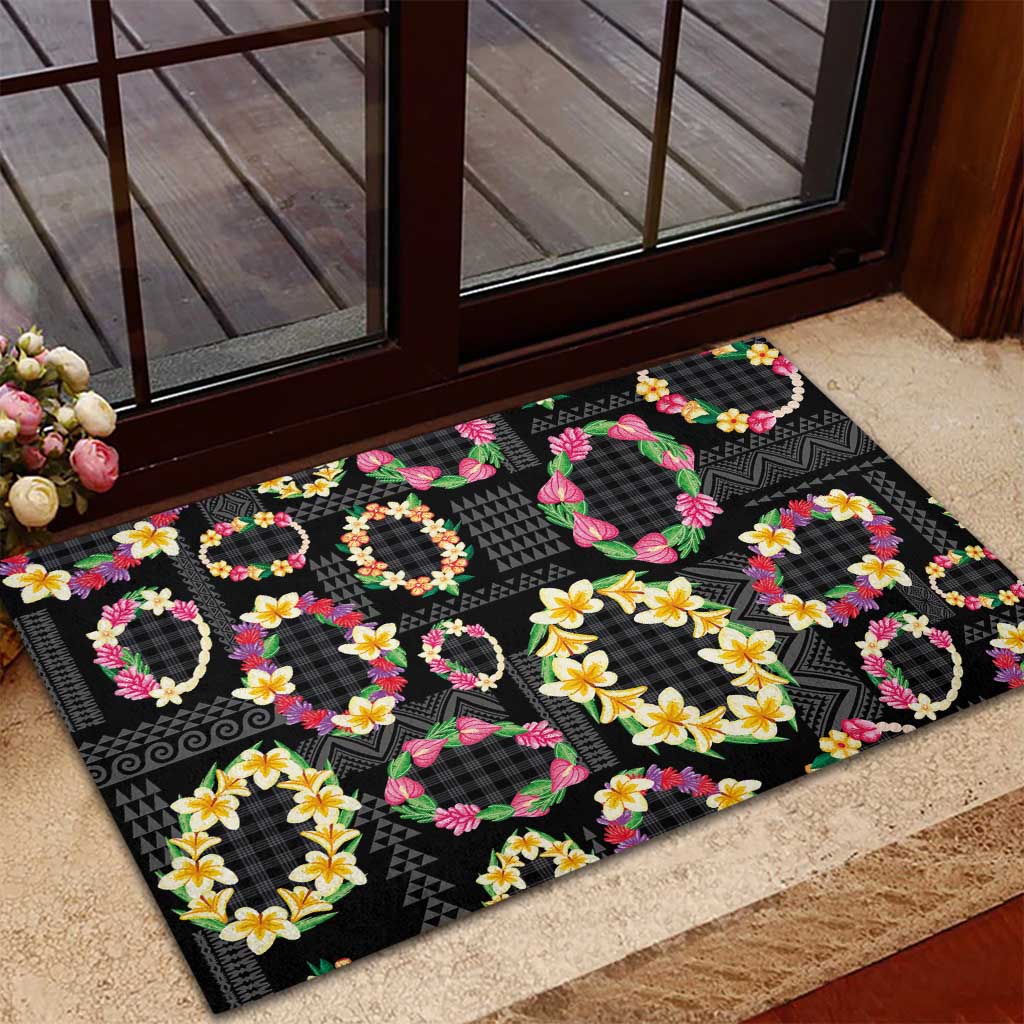 Hawaiian Kakau Tattoo Leis and Palaka Pattern Rubber Doormat Traditional Aloha Tribal Black Color LT03 - Polynesian Pride